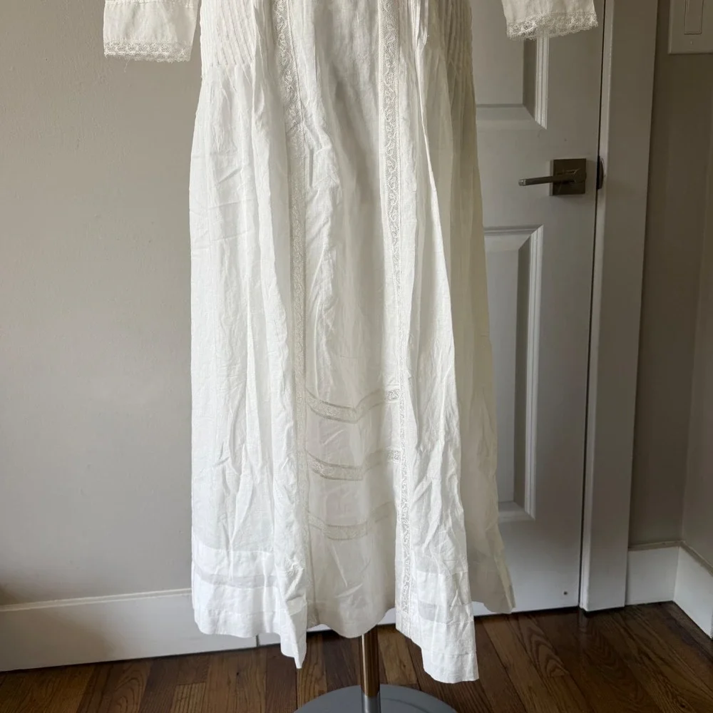 Polo Ralph Lauren Cream Lace Pintuck Edwardian Maxi Dress Vintage Style Size 4 - Picture 6 of 16